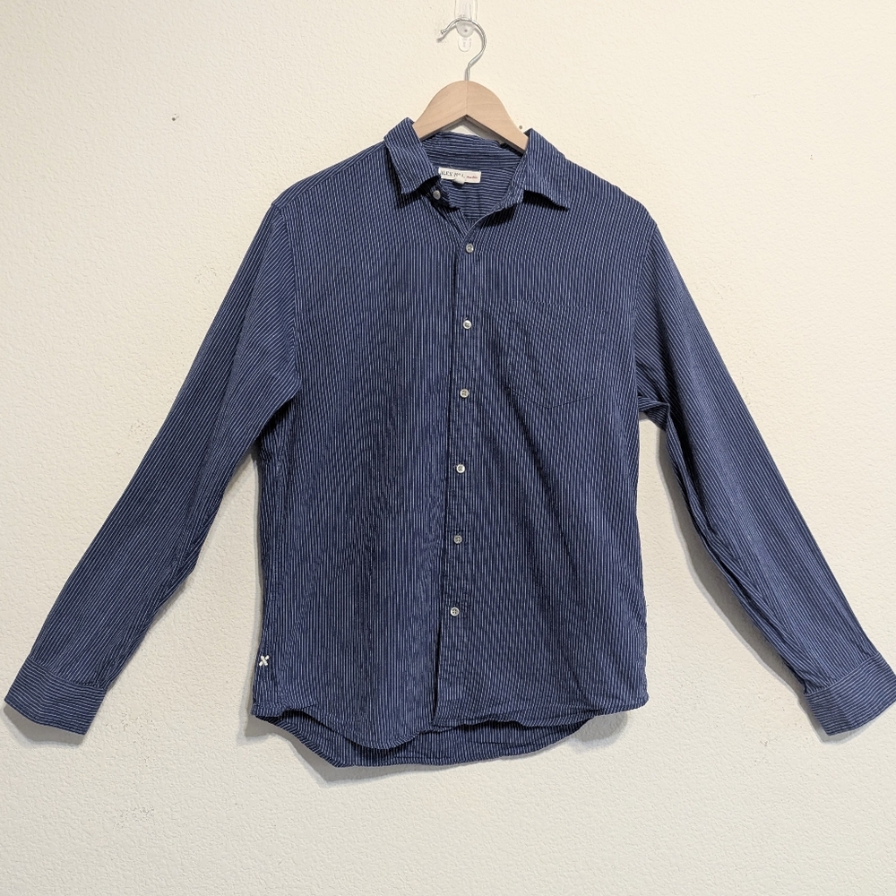 Alex Mill Cotton Linen Button Down Shirt Blue Pin Stripe Wash & Go Medium